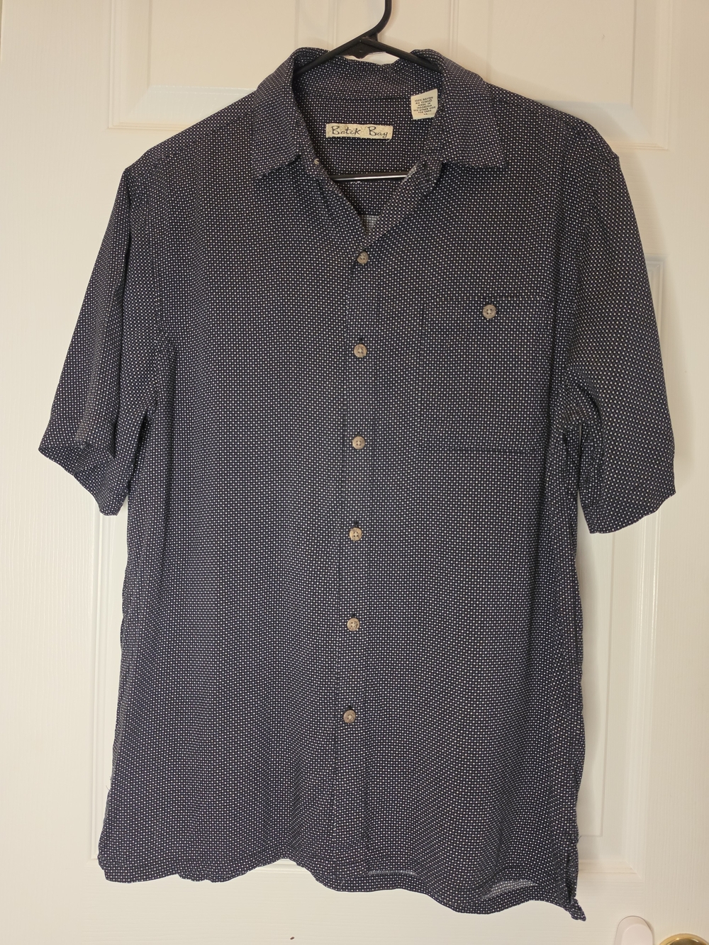 Batik Bay Black Navy Polka Dot Rayon Button Up Shirt M